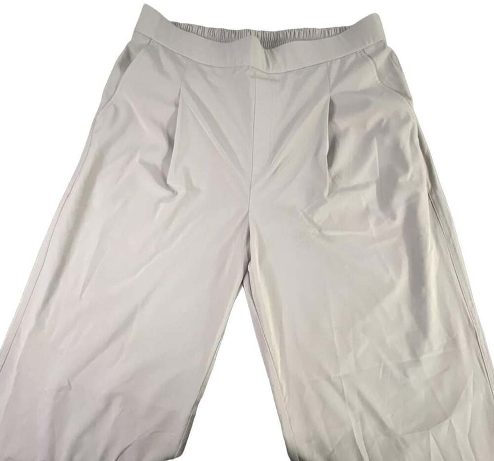 Lou & Grey Pleated Wide Leg Pants Size L Beige Elastic Waist Trousers